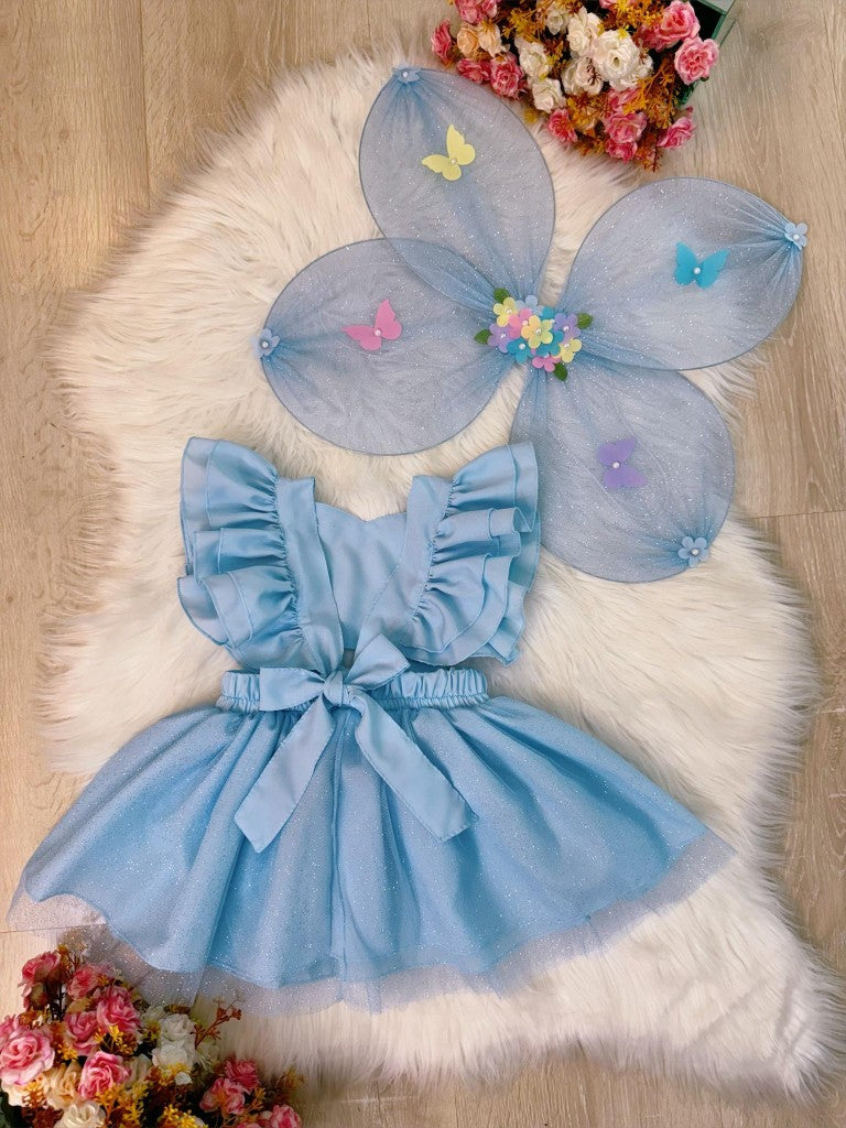 Romper Azul Com Asa de Borboleta Para Bebê Luxo