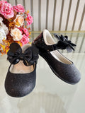 Sapatinho Bebê Preto Verniz com Glitter e Lacinho para Festas