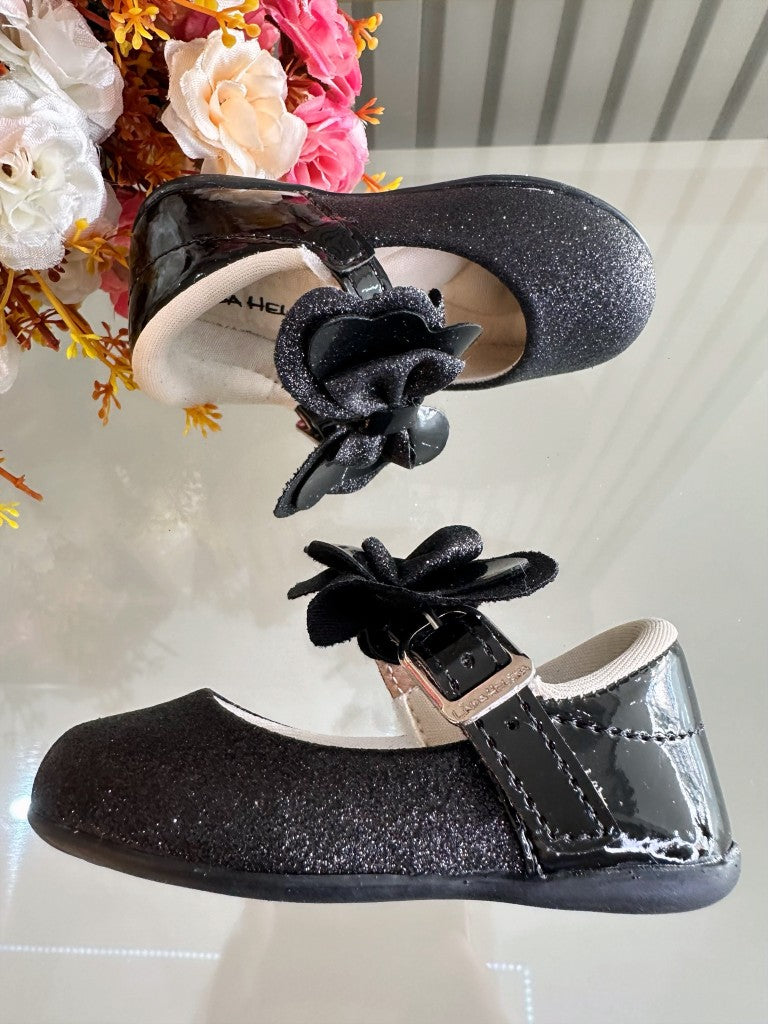 Sapatinho Bebê Preto Verniz com Glitter e Lacinho para Festas