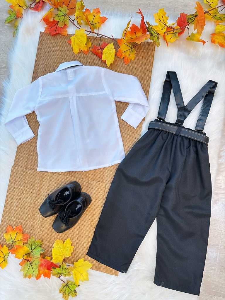 Conjunto Social Camisa Branca Calça Susp. e Gravata Preto