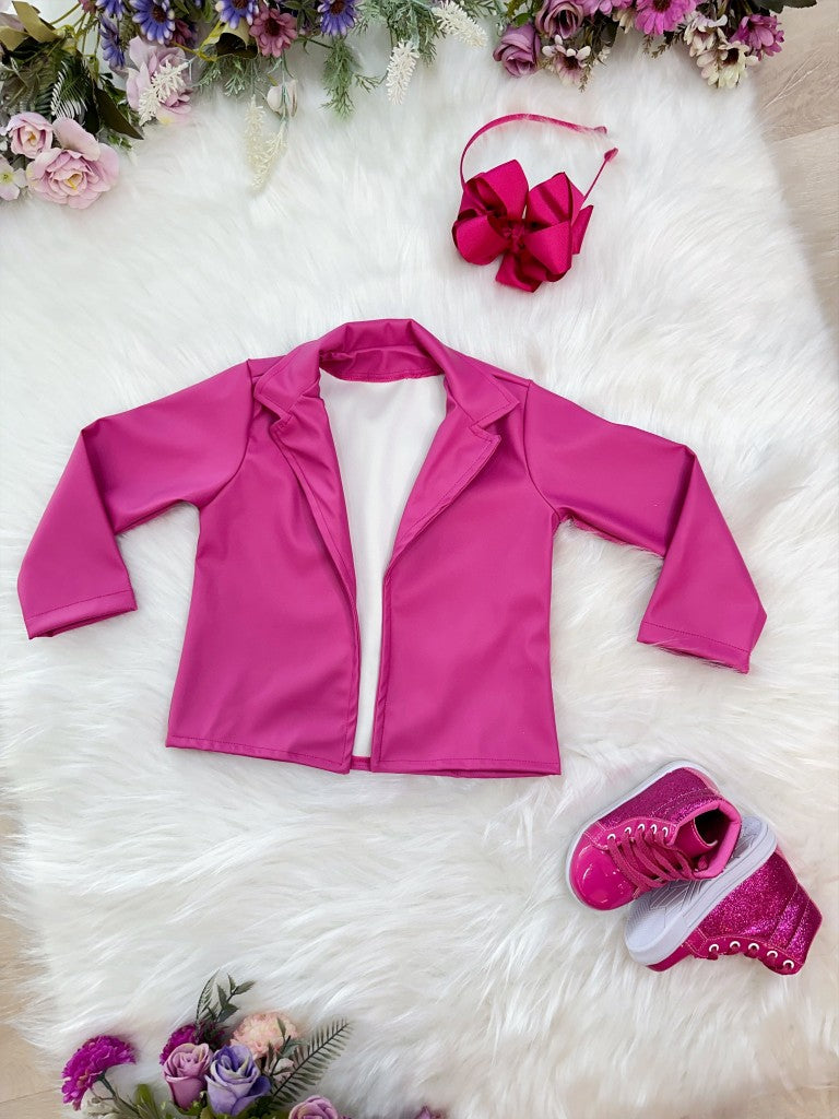 Jaqueta infantil Pink Com Forro Luxo Couro Sintético