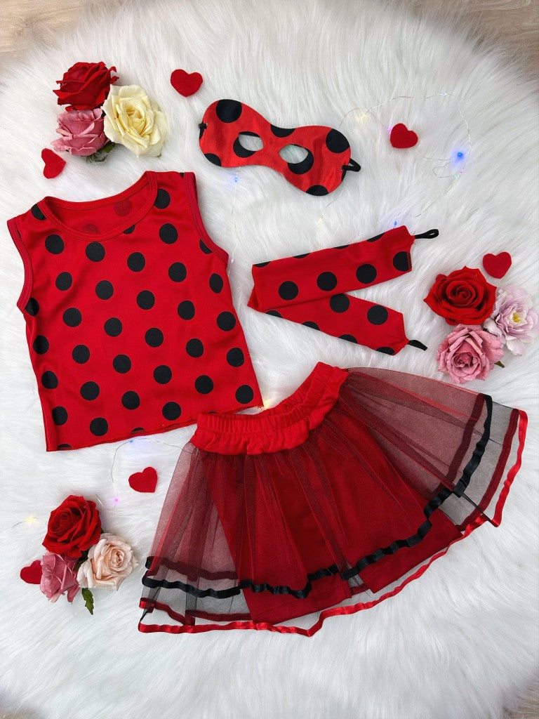 Fantasia Infantil Joaninha com Bolinhas, Máscara e Bracelete