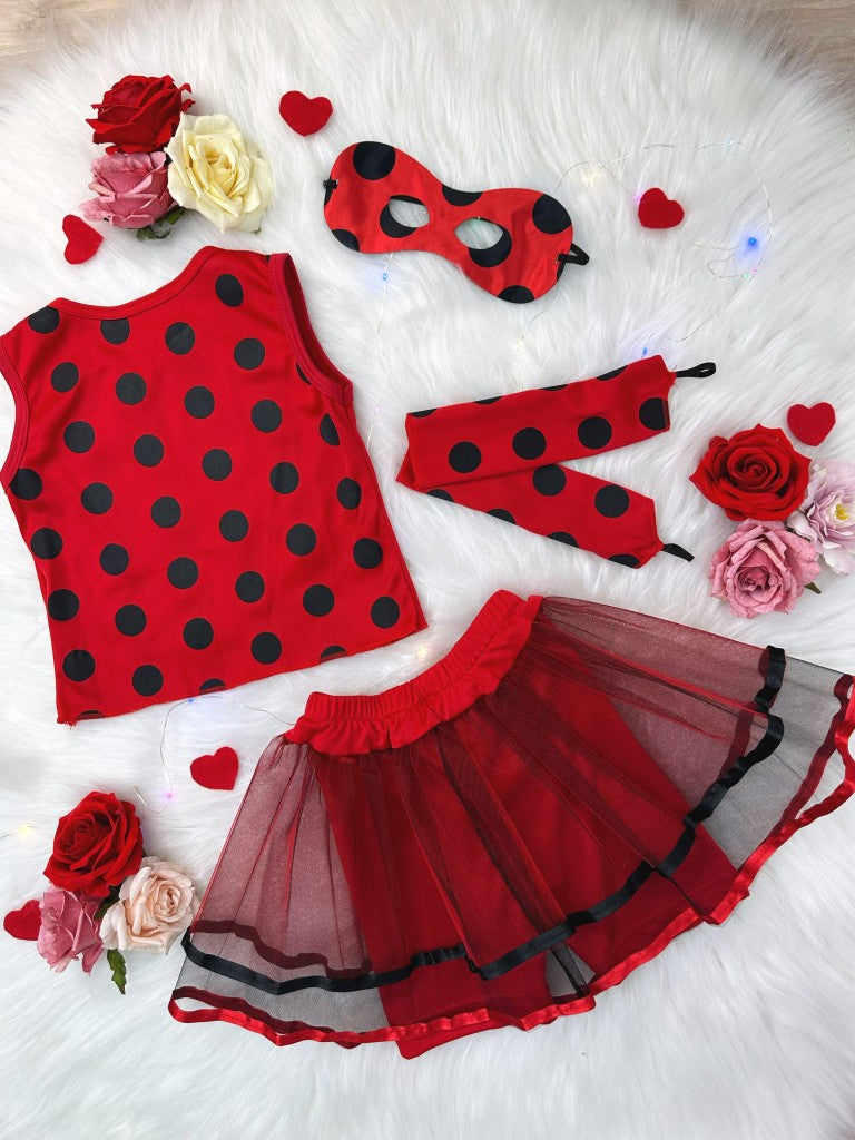 Fantasia Infantil Joaninha com Bolinhas, Máscara e Bracelete