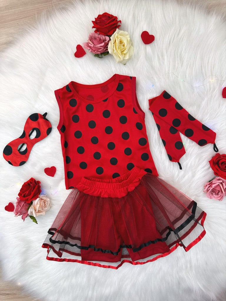 Fantasia Infantil Joaninha com Bolinhas, Máscara e Bracelete