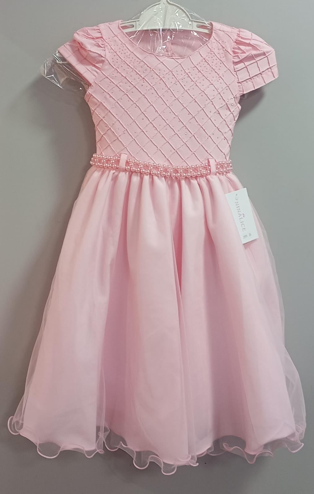 Vestido Infantil Rosa Claro com Busto Nervura e Strass para Daminhas