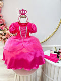 Fantasia Infantil Princesa Aurora Pink Com Tiara e Luva