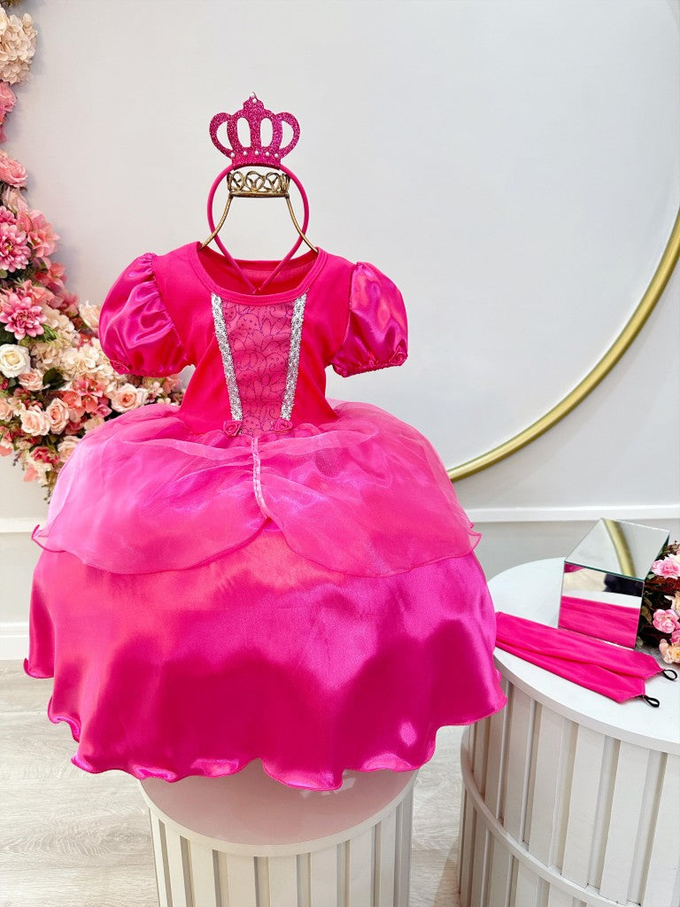 Fantasia Infantil Princesa Aurora Pink Com Tiara e Luva