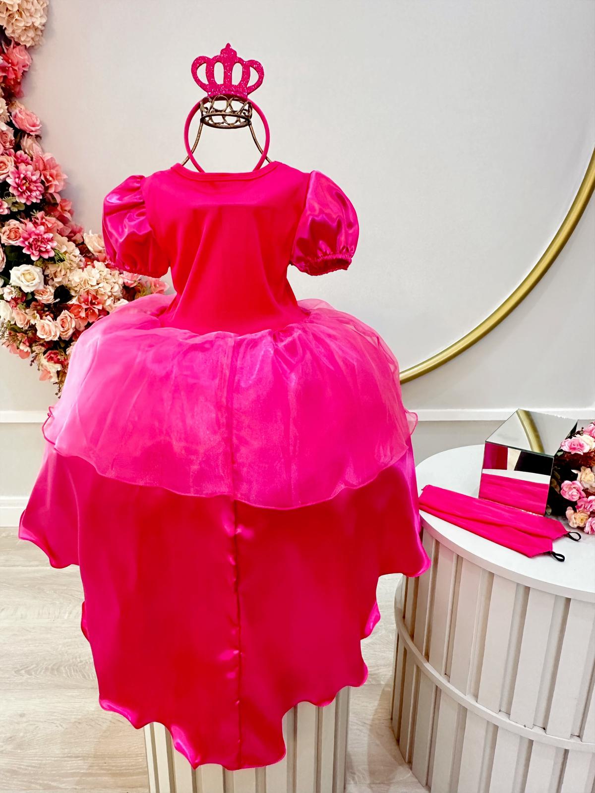 Fantasia Infantil Princesa Aurora Pink Com Tiara e Luva