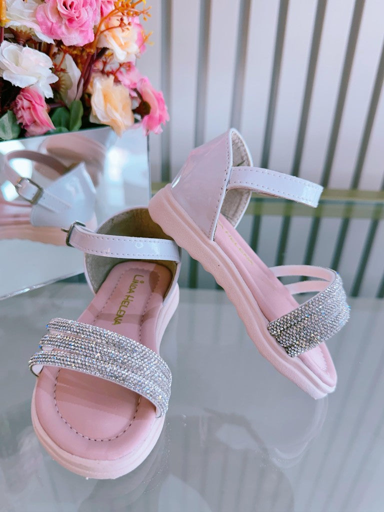 Sandália Infantil Branca de Verniz com Brilho e Strass
