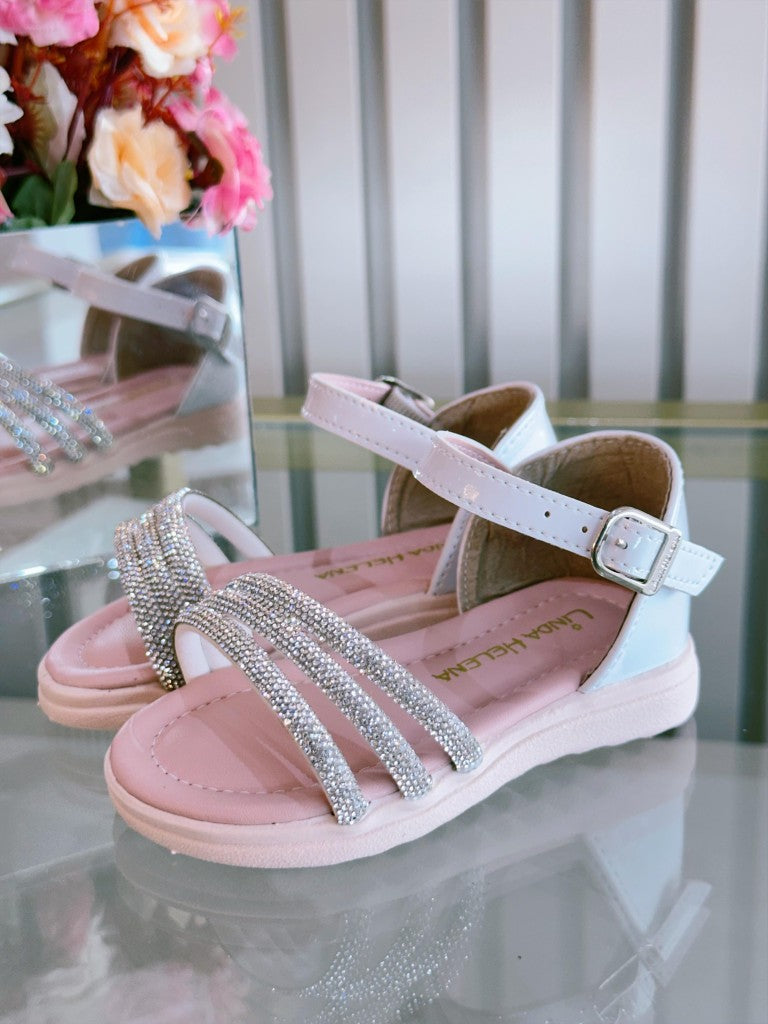Sandália Infantil Branca de Verniz com Brilho e Strass