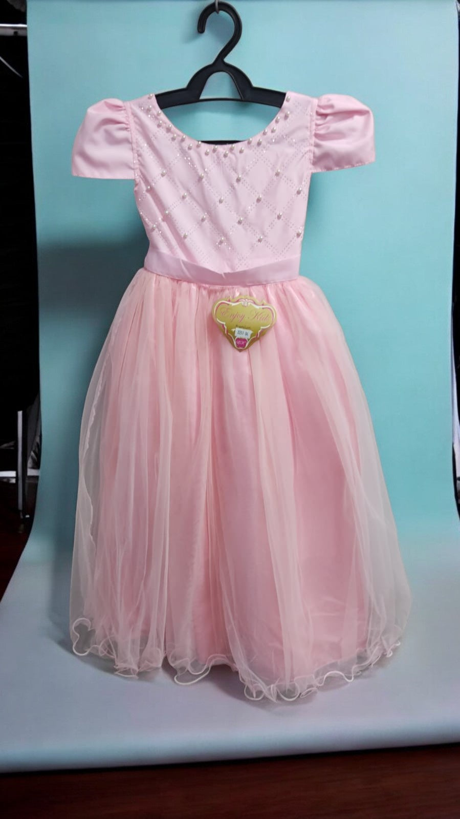 Vestido Longo Rosa Infantil Com Strass e Pérolas Para Daminhas