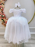 Vestido Longo Infantil Branco com Strass e Pérolas para Daminhas