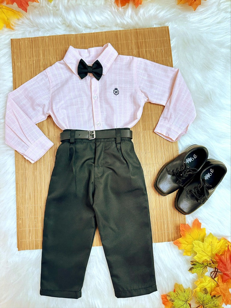 Conjunto Social Luxo Infantil com Camisa de Algodão e Calça Preta