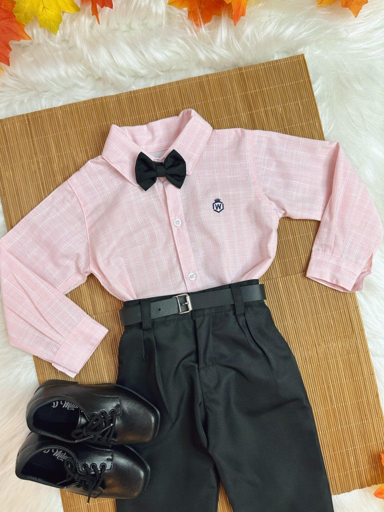 Conjunto Social Luxo Infantil com Camisa de Algodão e Calça Preta