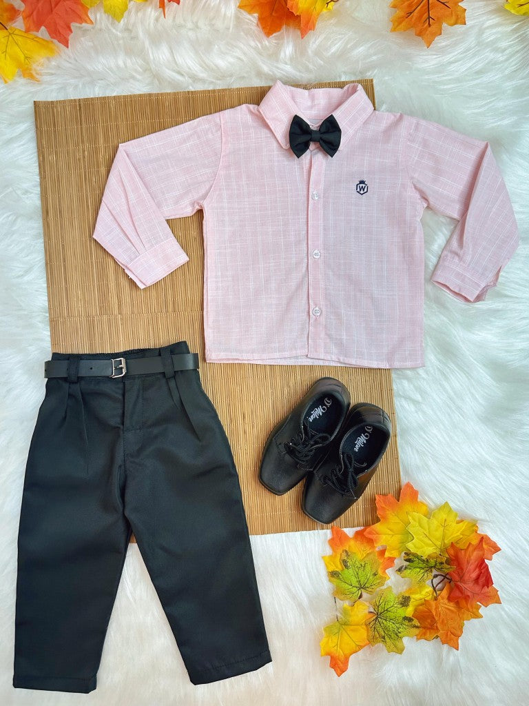Conjunto Social Luxo Infantil com Camisa de Algodão e Calça Preta