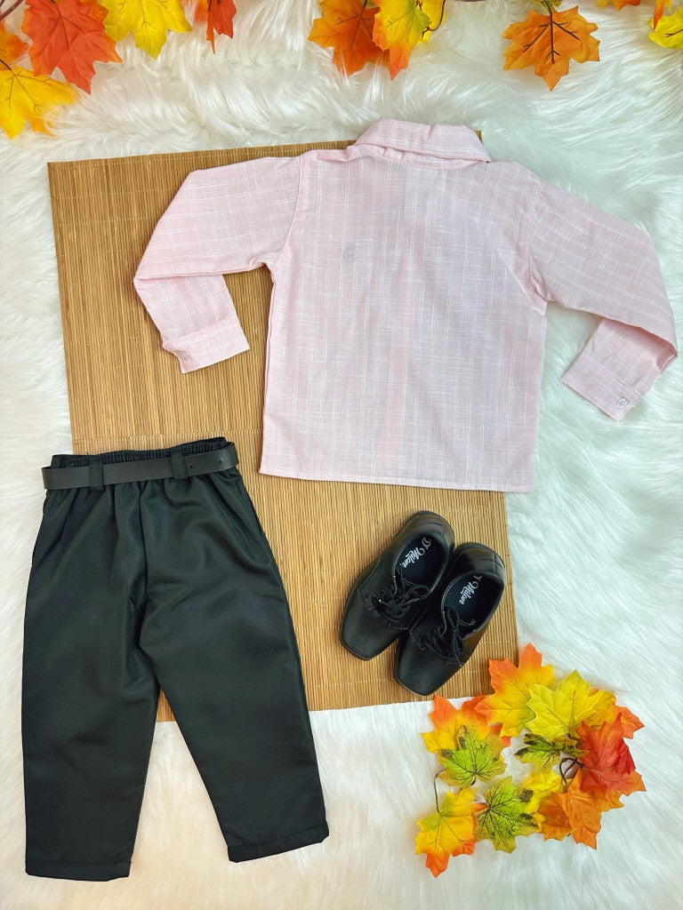 Conjunto Social Luxo Infantil com Camisa de Algodão e Calça Preta