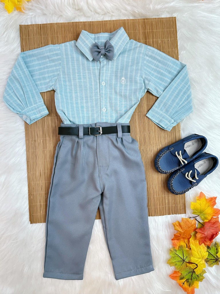 Conjunto Social Luxo Infantil com Camisa de Algodão e Calça de Poliéster