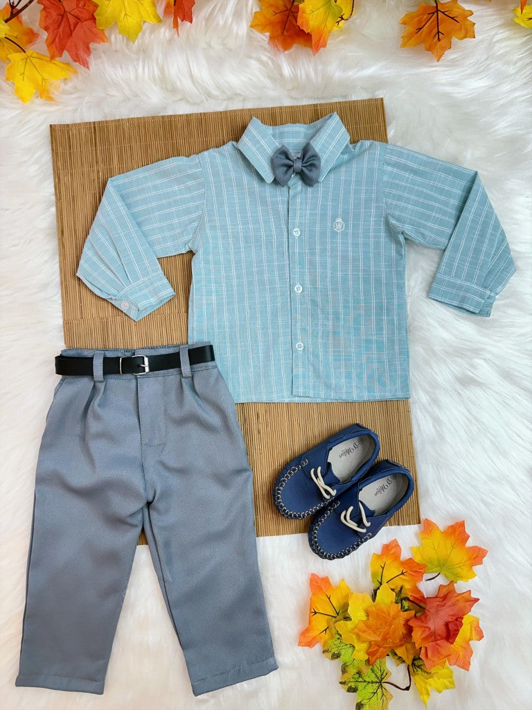Conjunto Social Luxo Infantil com Camisa de Algodão e Calça de Poliéster