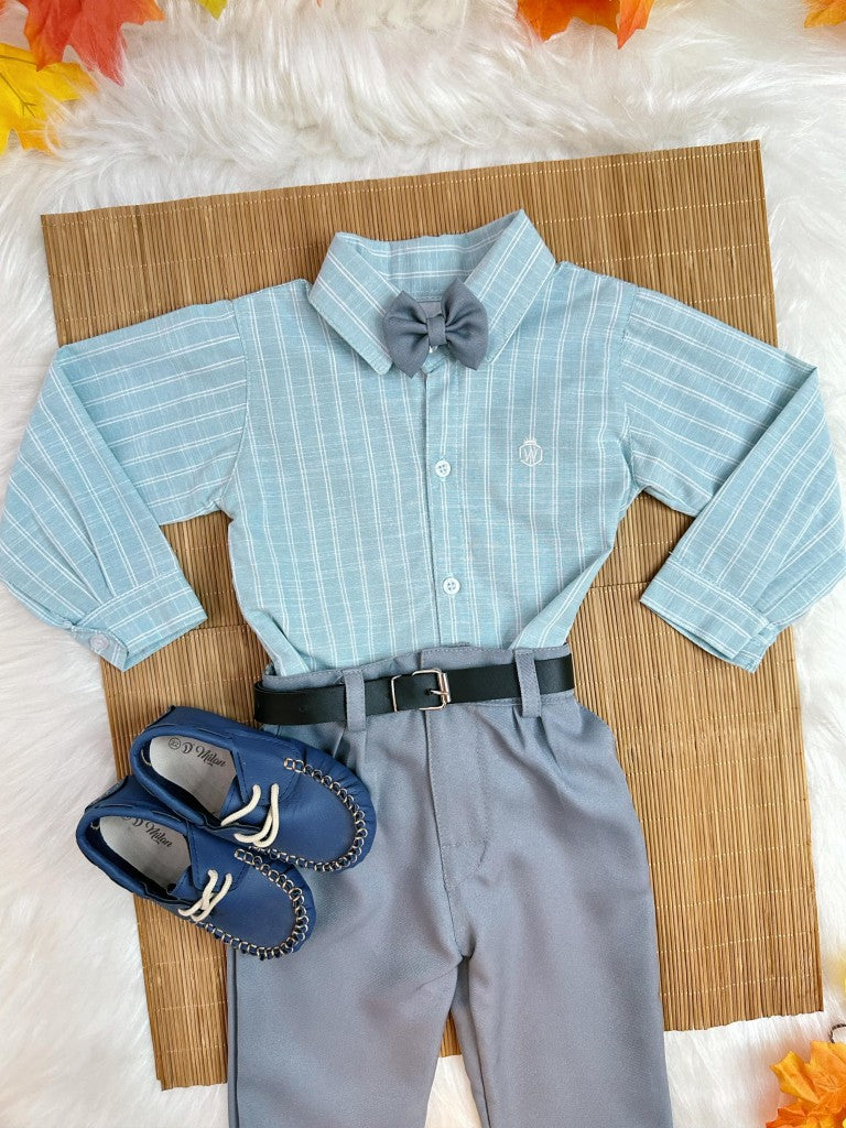 Conjunto Social Luxo Infantil com Camisa de Algodão e Calça de Poliéster