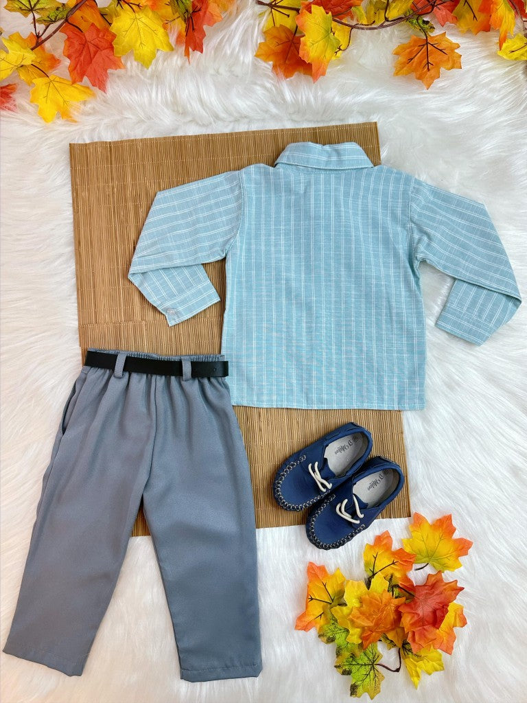 Conjunto Social Luxo Infantil com Camisa de Algodão e Calça de Poliéster