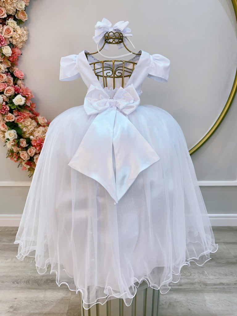 Vestido Longo Infantil Branco com Strass e Pérolas para Daminhas