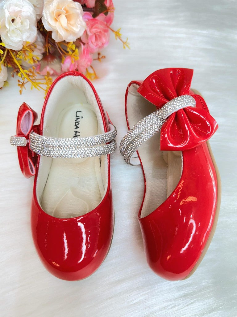 Sapatinho Infantil Vermelho Verniz com Lacinho e Strass para Festas