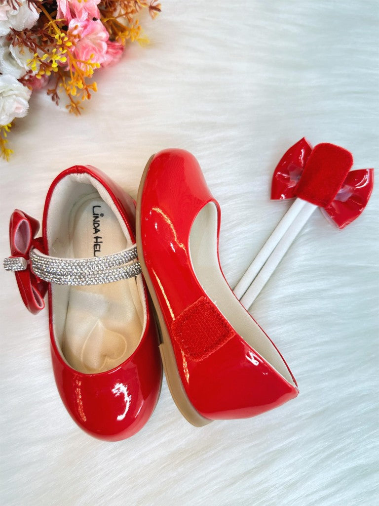 Sapatinho Infantil Vermelho Verniz com Lacinho e Strass para Festas