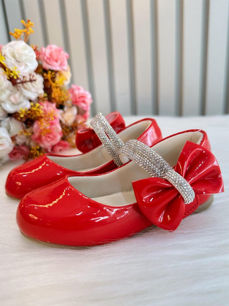Sapatinho Infantil Vermelho Verniz com Lacinho e Strass para Festas