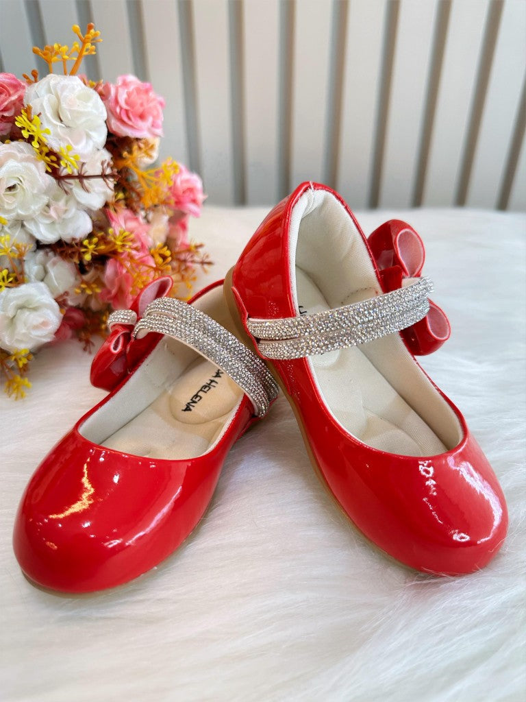 Sapatinho Infantil Vermelho Verniz com Lacinho e Strass para Festas