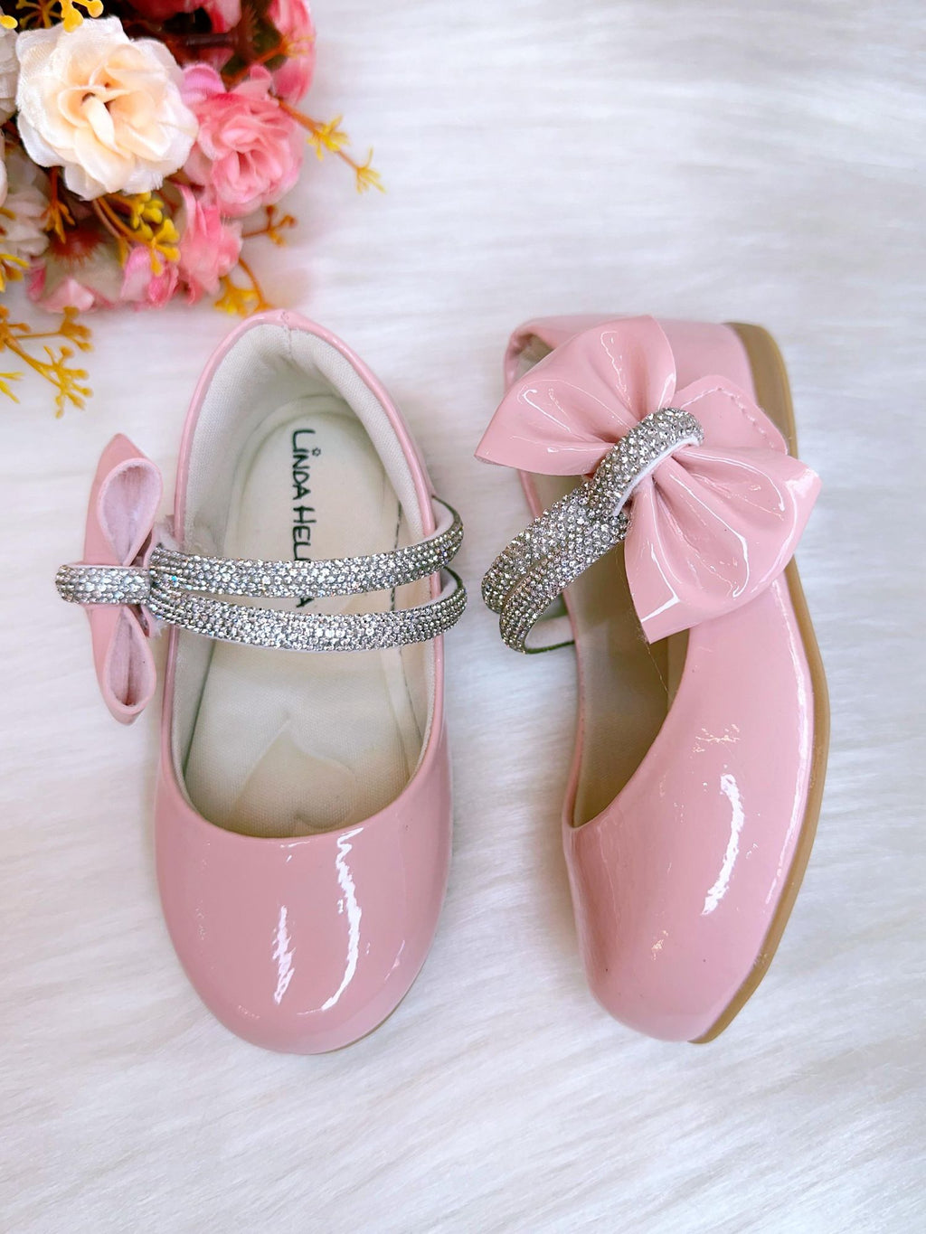 Sapatinho Infantil Rosa Claro Verniz com Lacinho e Strass