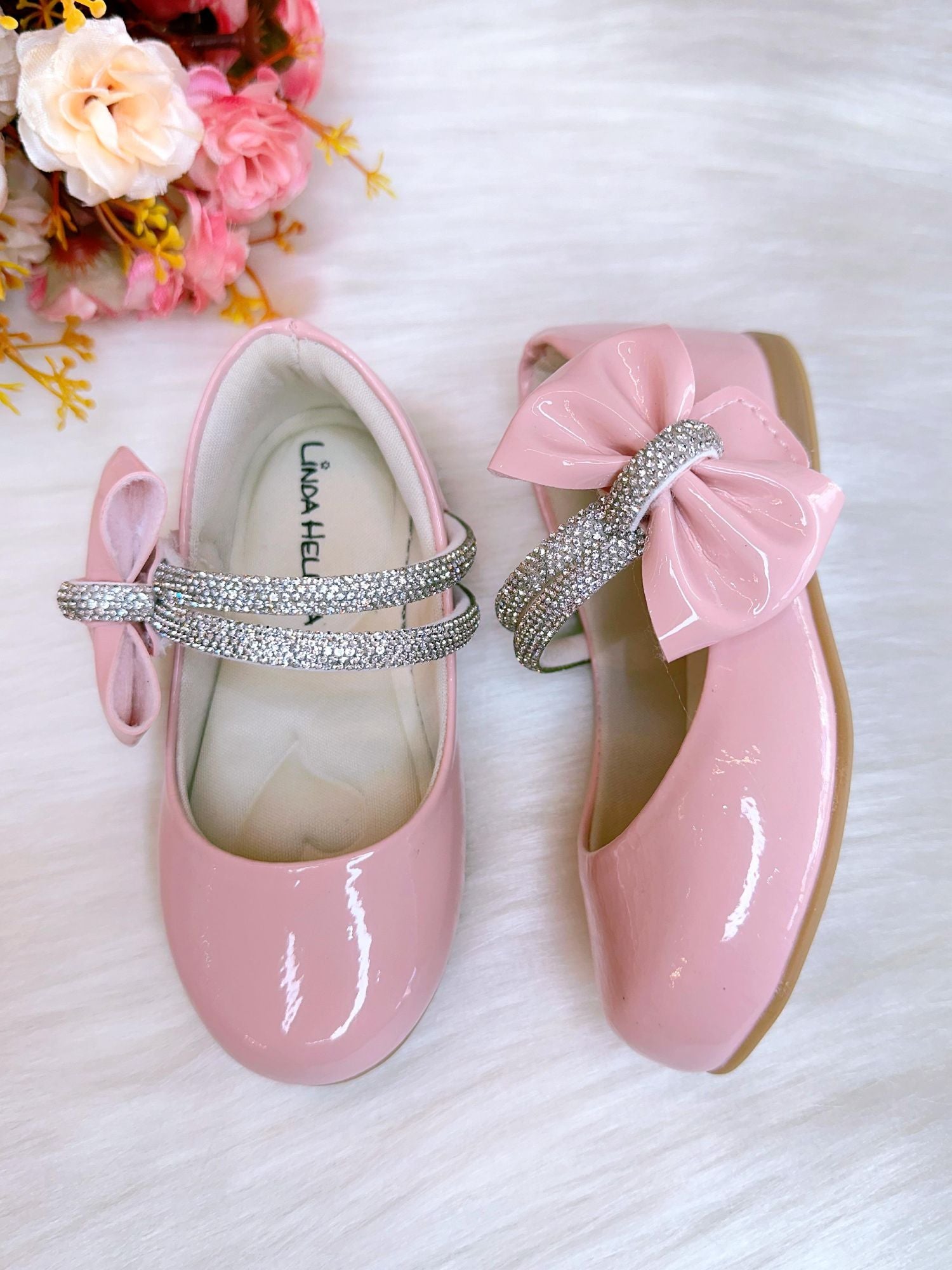 Sapatinho Infantil Rosa Claro Verniz com Lacinho e Strass