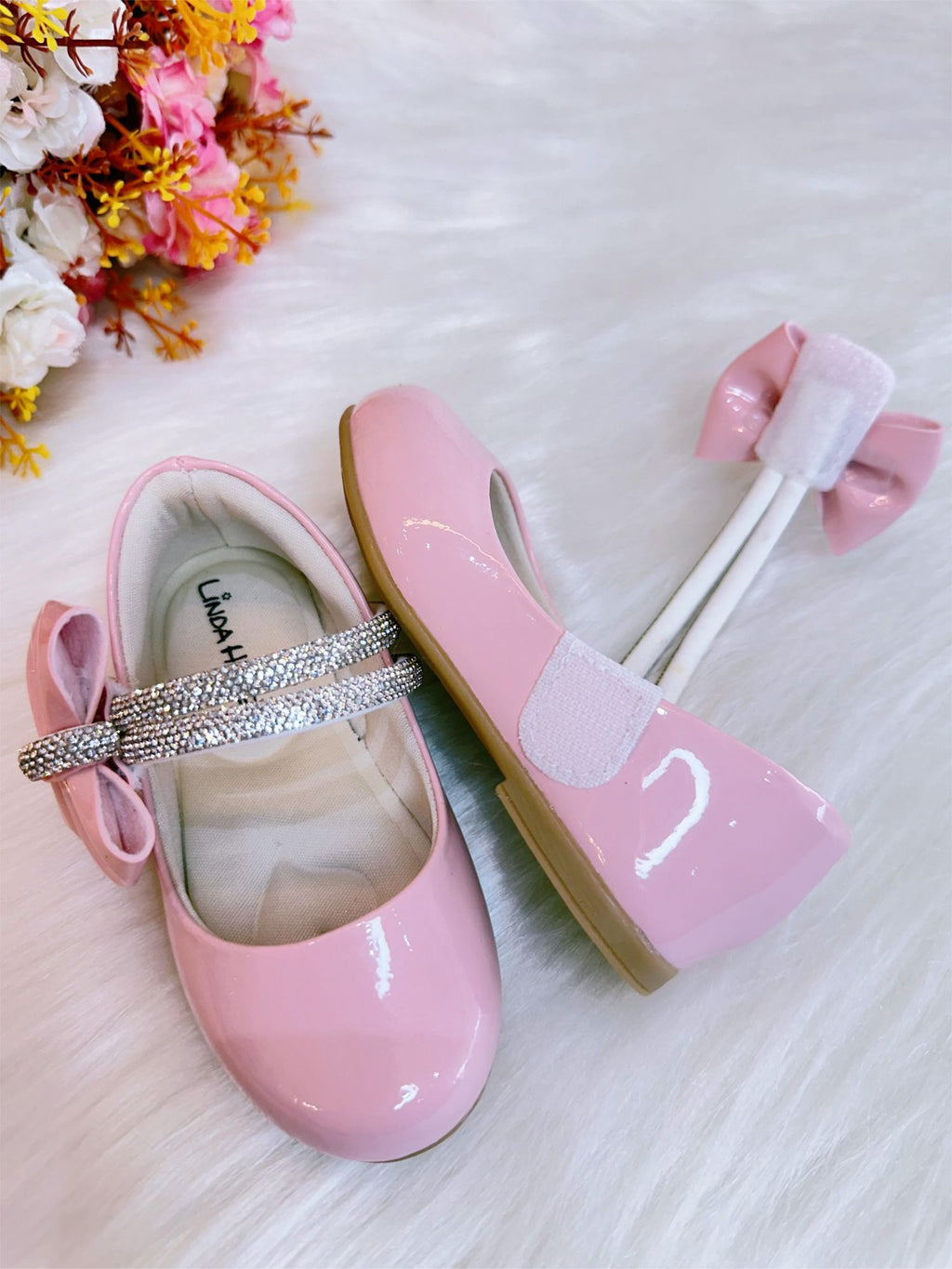 Sapatinho Infantil Rosa Claro Verniz com Lacinho e Strass