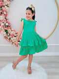 Vestido Infantil Verde Bandeira de Alça Casual Luxo