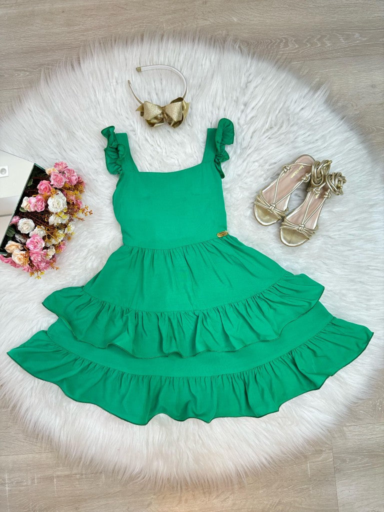 Vestido Infantil Verde Bandeira de Alça Casual Luxo