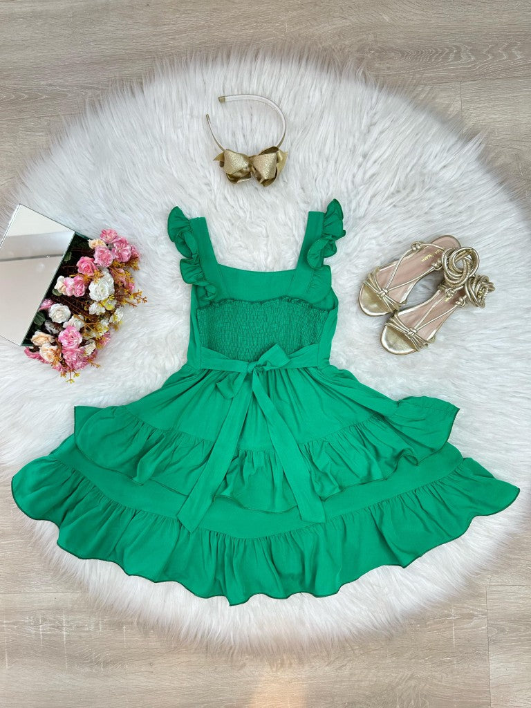 Vestido Infantil Verde Bandeira de Alça Casual Luxo