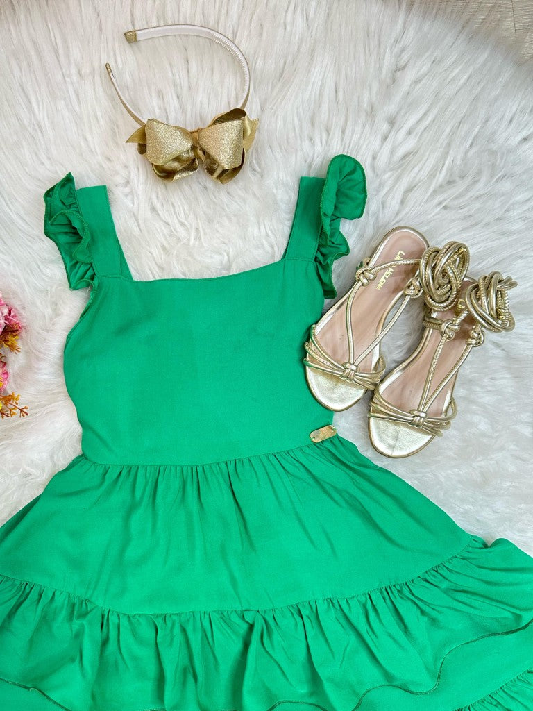 Vestido Infantil Verde Bandeira de Alça Casual Luxo