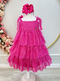Vestido Infantil Luxo Pink de Alça com Plumas