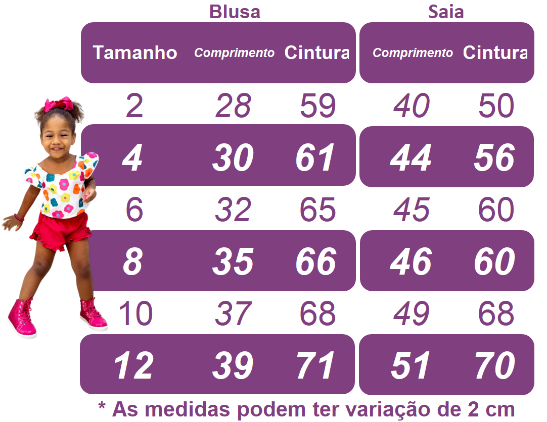 Conjunto Casual de Blusa Jeans e Saia Colorida para Meninas