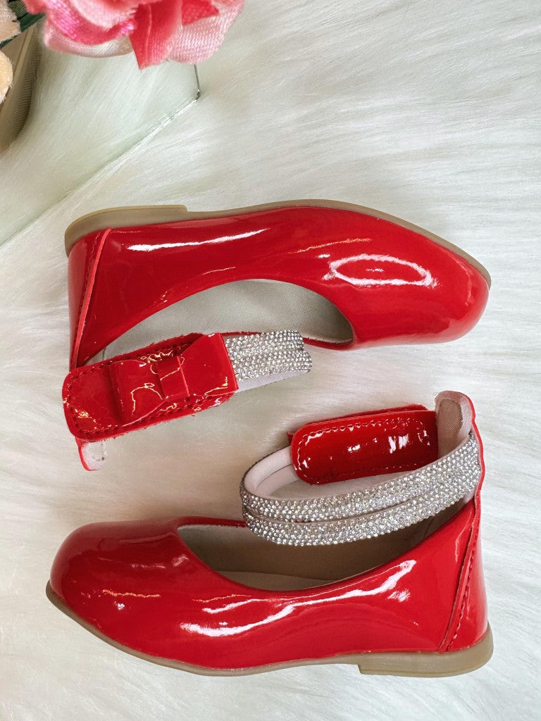 Sapatinho Infantil Rose Metalizado com Tiras de Strass e Aplique de Lacinho