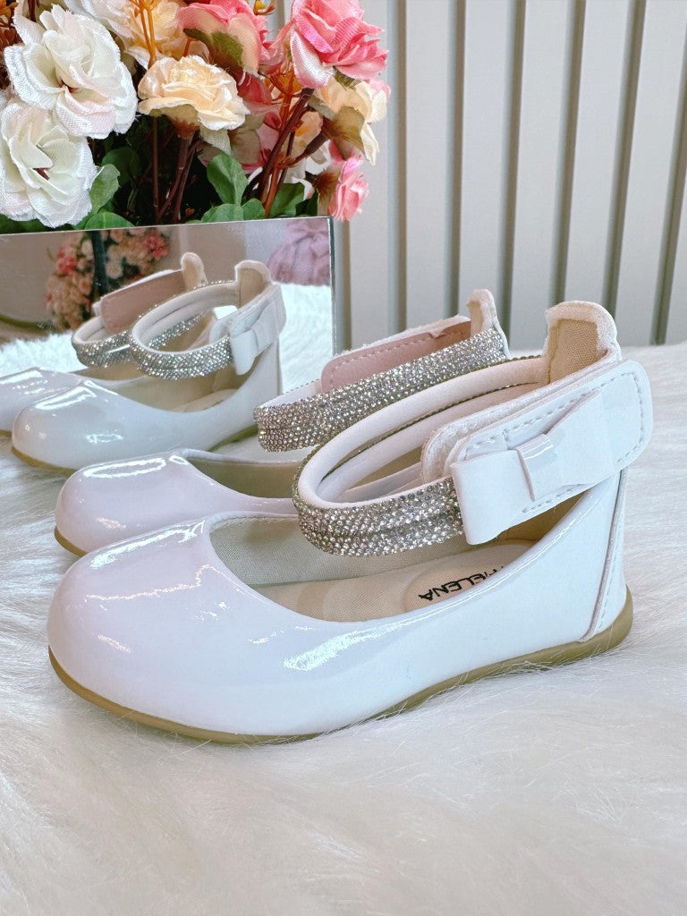 Sapatinho Infantil Rose Metalizado com Tiras de Strass e Aplique de Lacinho