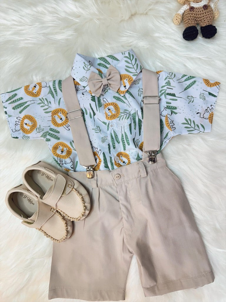 Conjunto Infantil Safari Leão com Short, Suspensório e Camisa