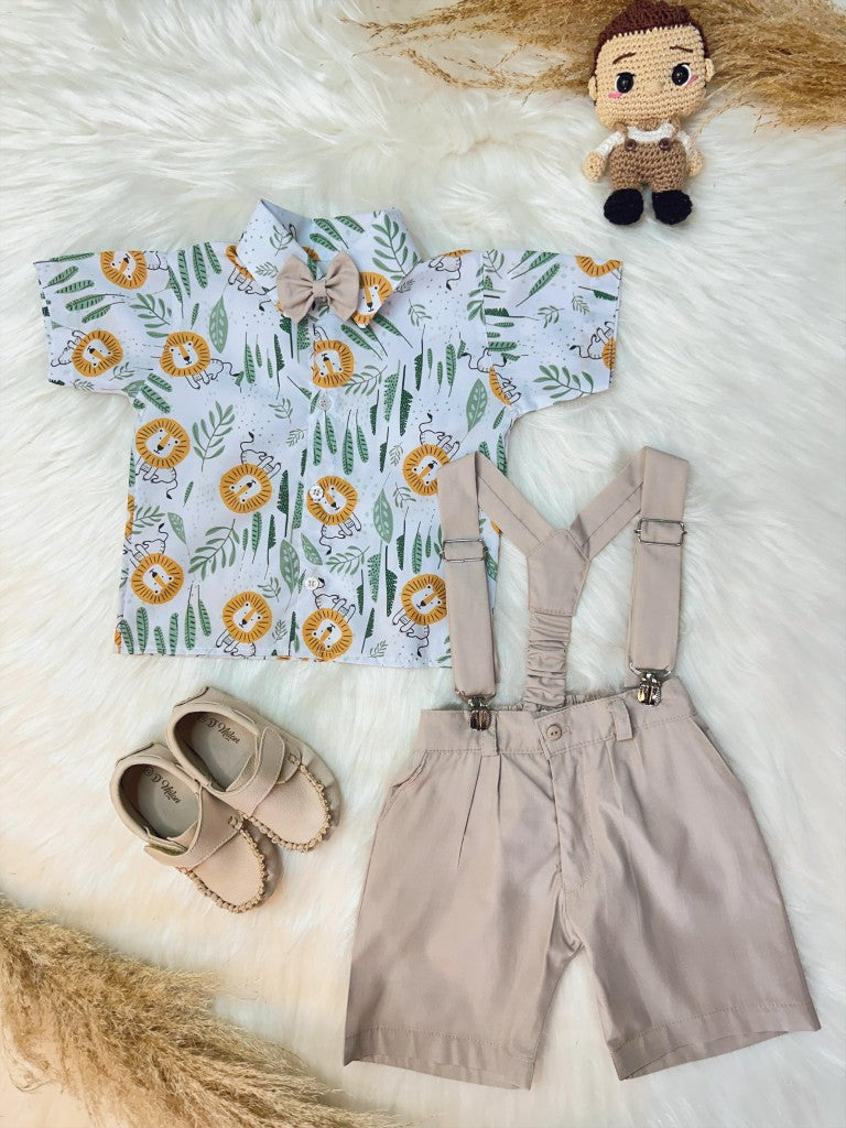Conjunto Infantil Safari Leão com Short, Suspensório e Camisa