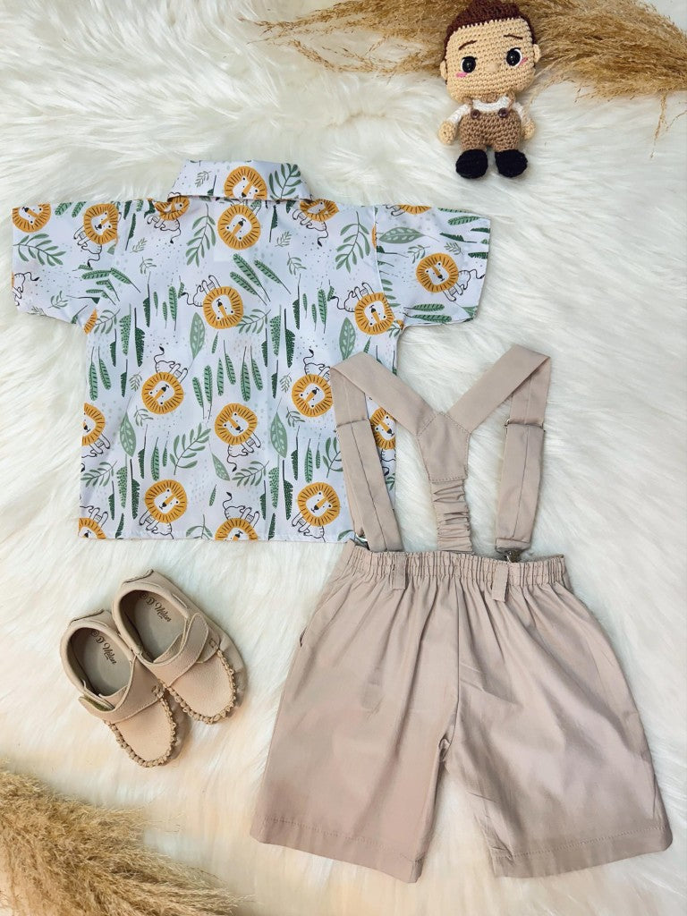 Conjunto Infantil Safari Leão com Short, Suspensório e Camisa