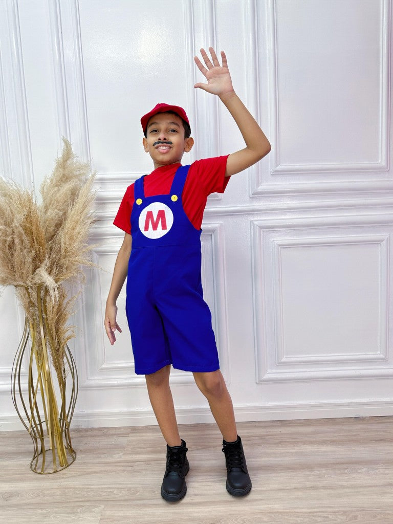 Fantasia Infantil Super Mario Vermelha e Azul em Helanca e Poliéster