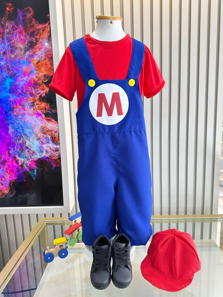 Fantasia Infantil Super Mario Vermelha e Azul em Helanca e Poliéster