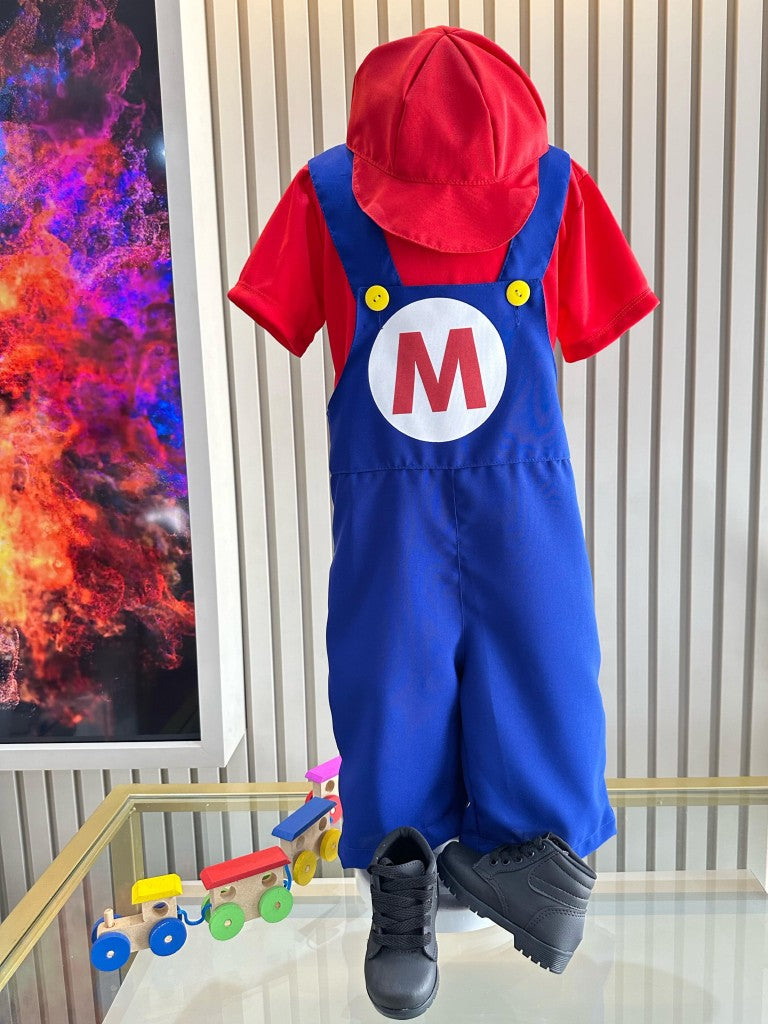 Fantasia Infantil Super Mario Vermelha e Azul em Helanca e Poliéster