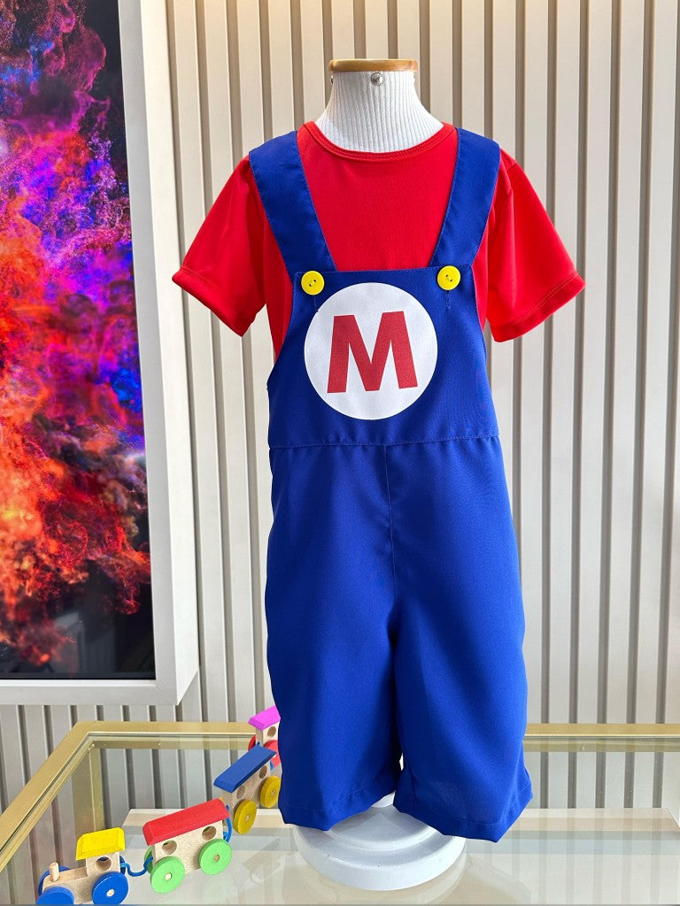 Fantasia Infantil Super Mario Vermelha e Azul em Helanca e Poliéster