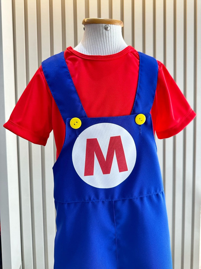 Fantasia Infantil Super Mario Vermelha e Azul em Helanca e Poliéster