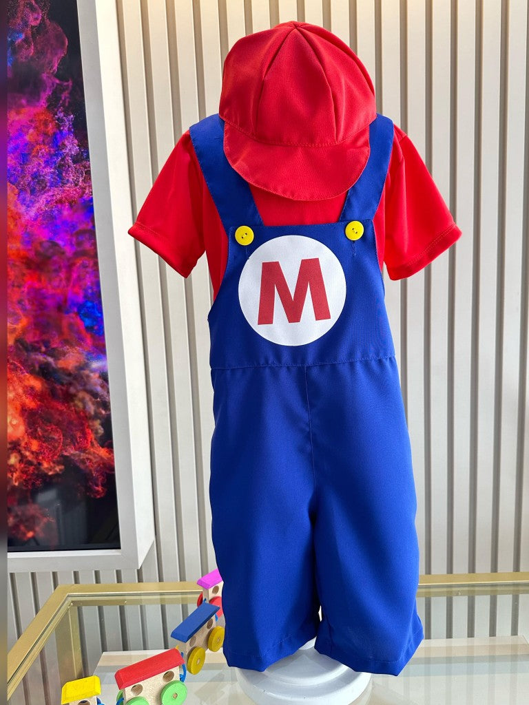 Fantasia Infantil Super Mario Vermelha e Azul em Helanca e Poliéster