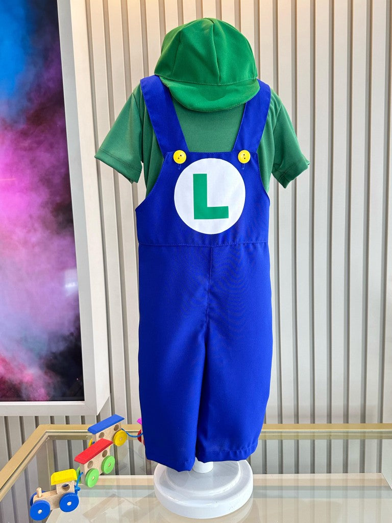 Fantasia Infantil Luigi em Helanca e Poliéster com Boné